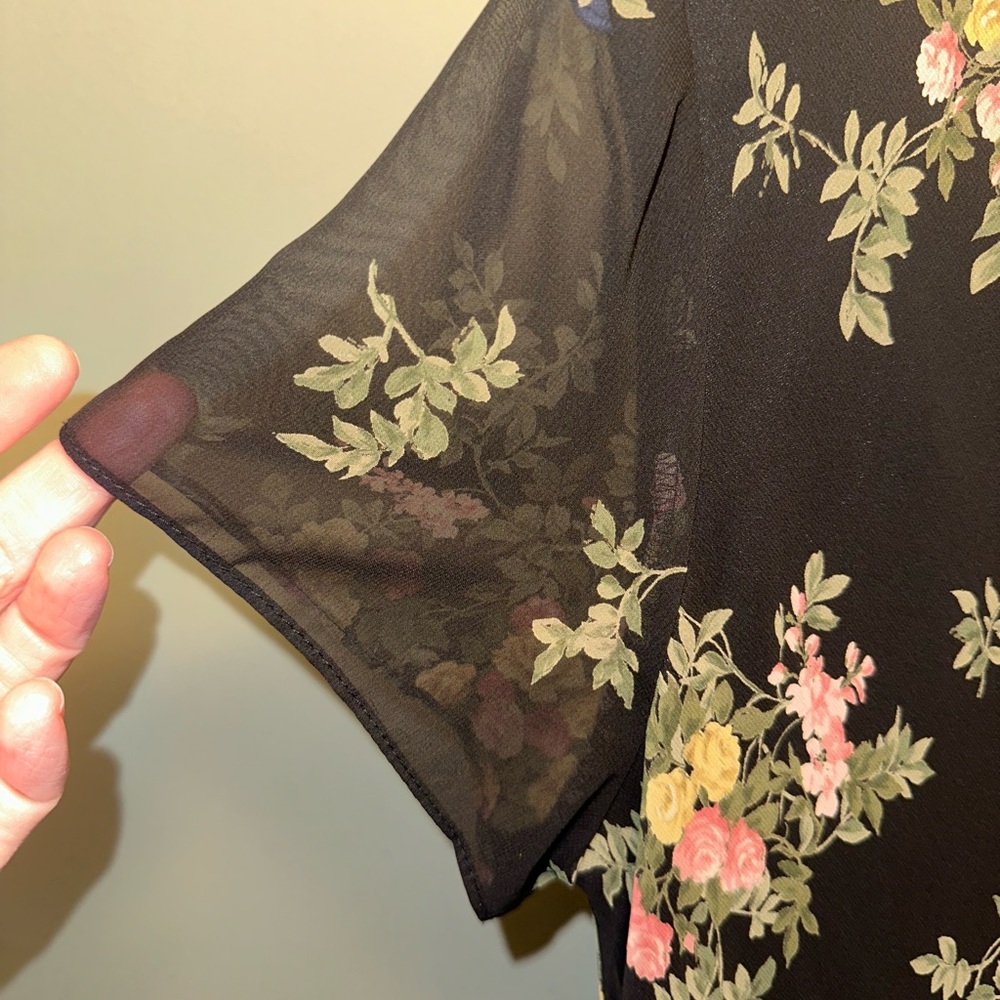 🖤🩷💚Positive Attitude Black Floral Maxi Dress w/ Pink & Green Bouquet Print. Sz14 - Picture 4 of 5